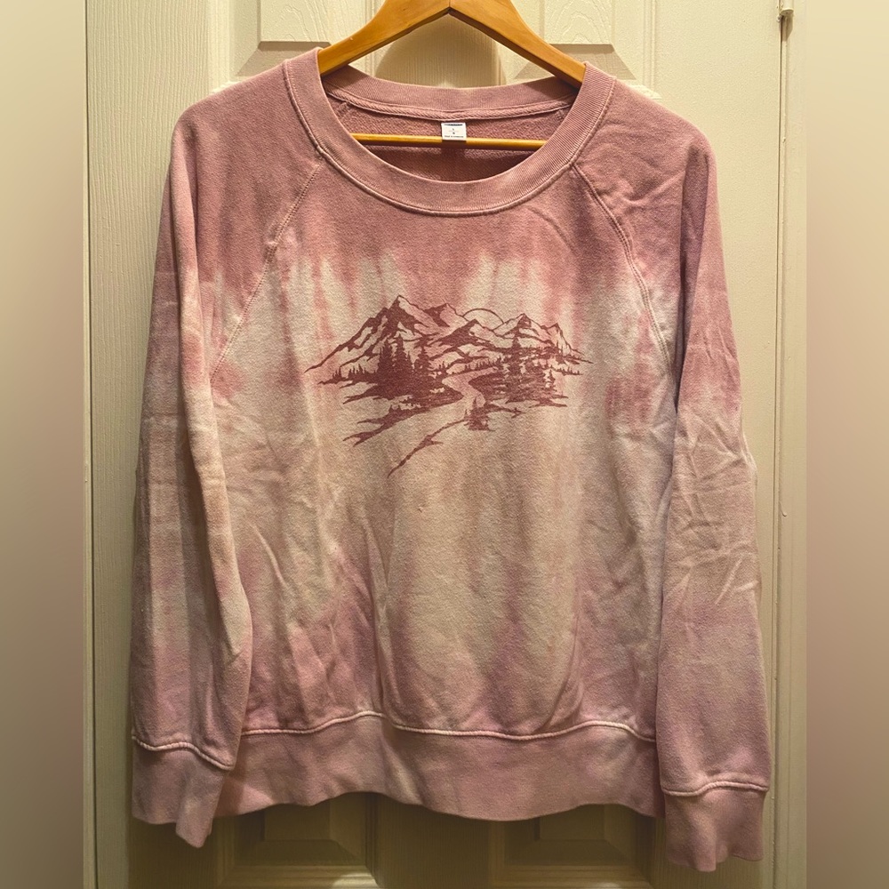 Old Navy - Women’s Tie Dye Crew Neck Sweatshirt - Pink & Cream - Size Large